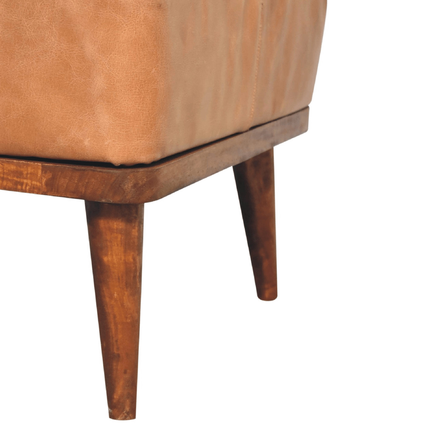 MCM Styled Genuine Buffalo Leather Ottoman Footstool, Tan 20" - Revel Sofa 