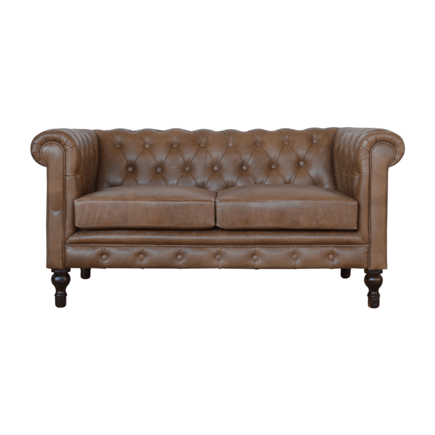 Button Tufted Rolled Arm Genuine Buffalo Leather Chesterfield Sofa Loveseat 59" - Revel Sofa 