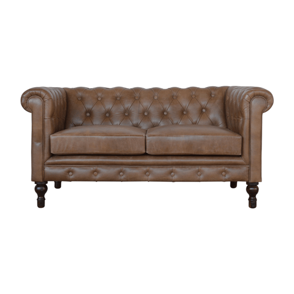 Button Tufted Rolled Arm Genuine Buffalo Leather Chesterfield Sofa Loveseat 59 - Revel Sofa 