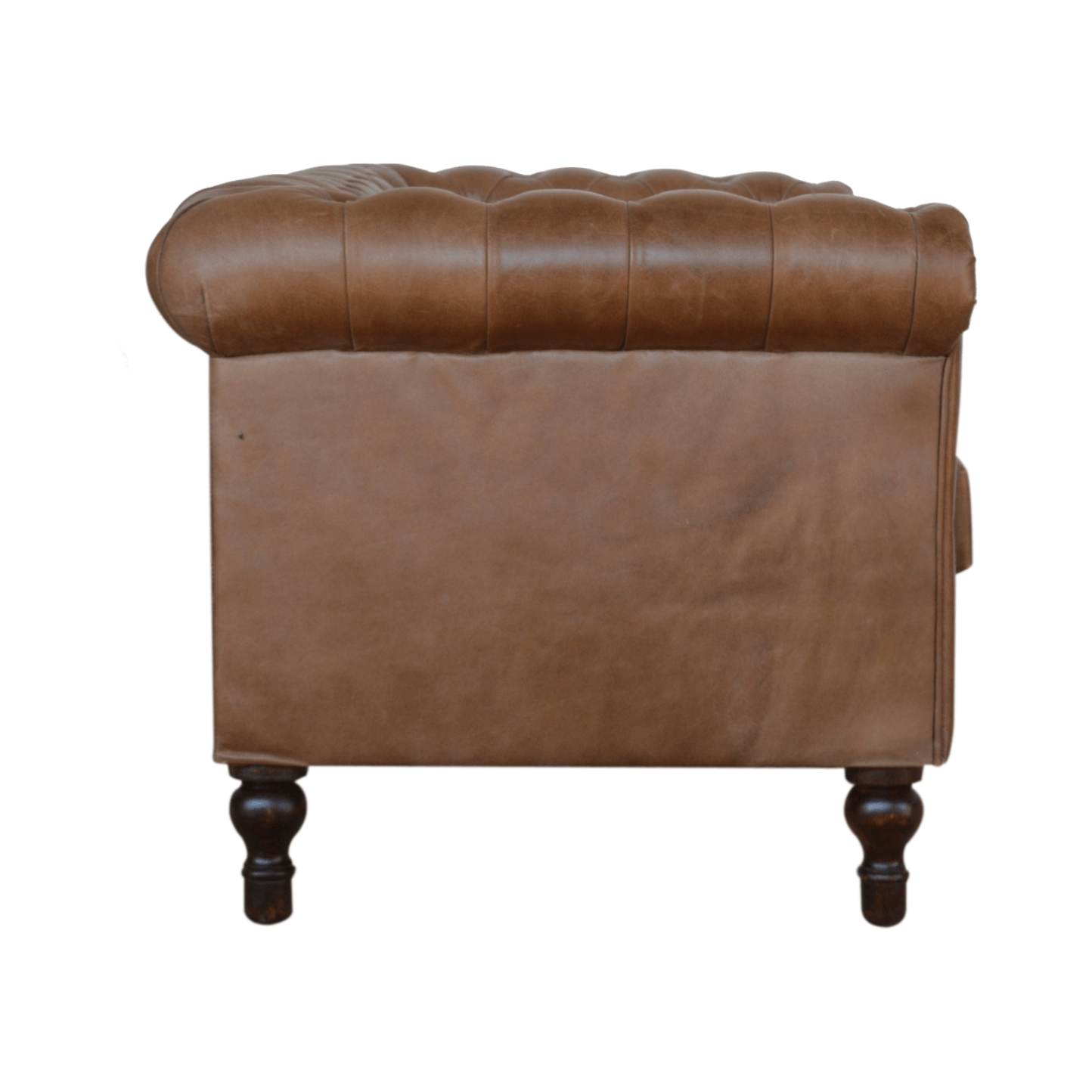 Button Tufted Rolled Arm Genuine Buffalo Leather Chesterfield Sofa Loveseat 59" - Revel Sofa 