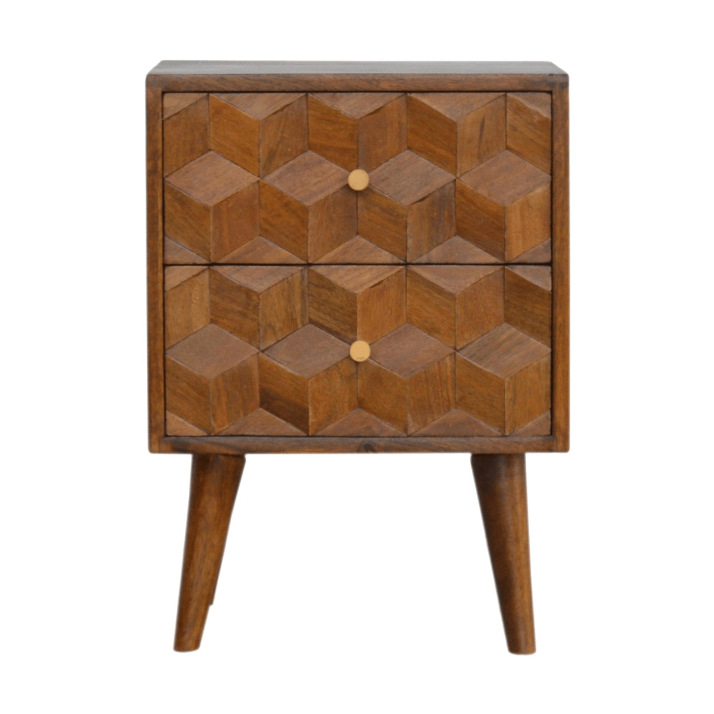 MCM Styled Solid Wood Geometric Cube Design Nightstand - Revel Sofa 