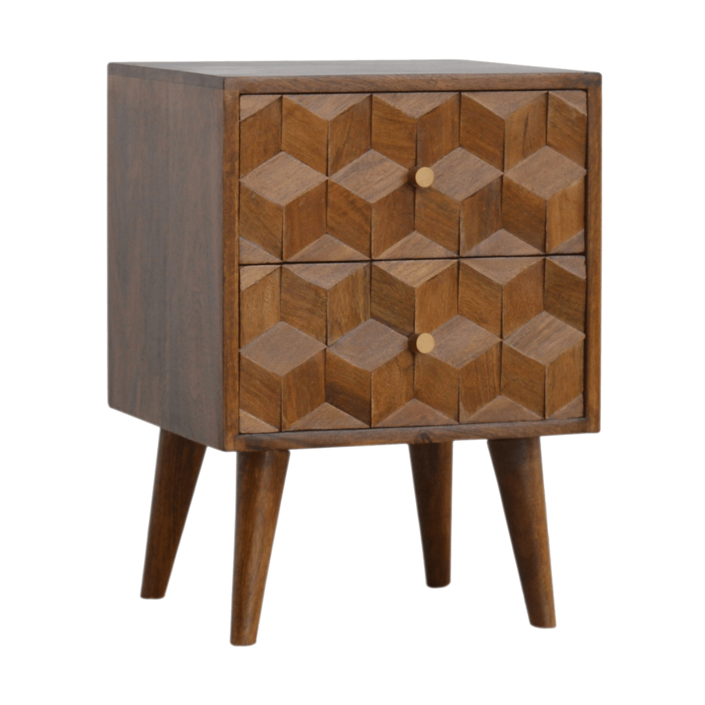 MCM Styled Solid Wood Geometric Cube Design Nightstand - Revel Sofa 