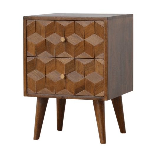 MCM Styled Solid Wood Geometric Cube Design Nightstand - Revel Sofa 