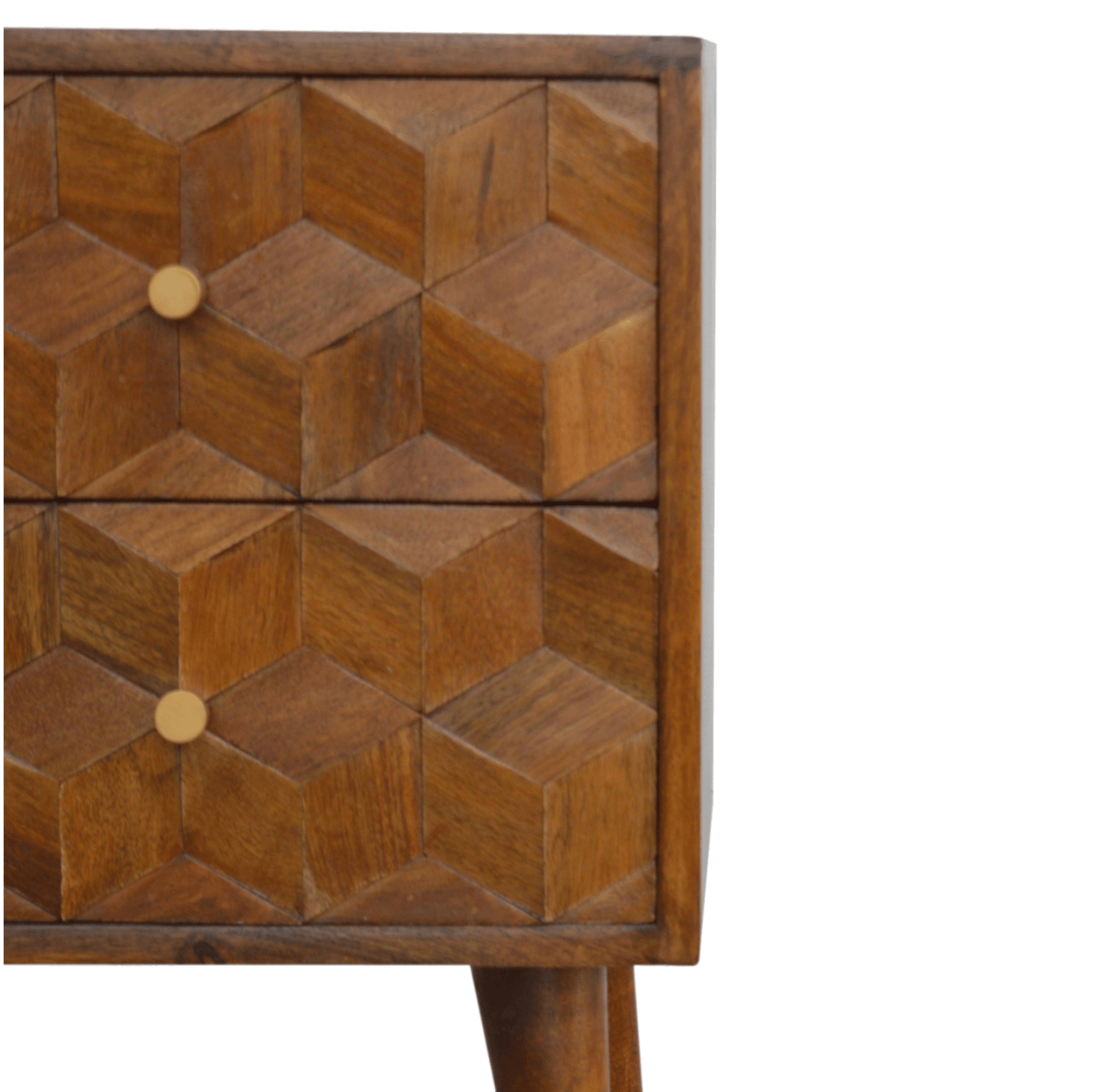 MCM Styled Solid Wood Geometric Cube Design Nightstand - Revel Sofa 