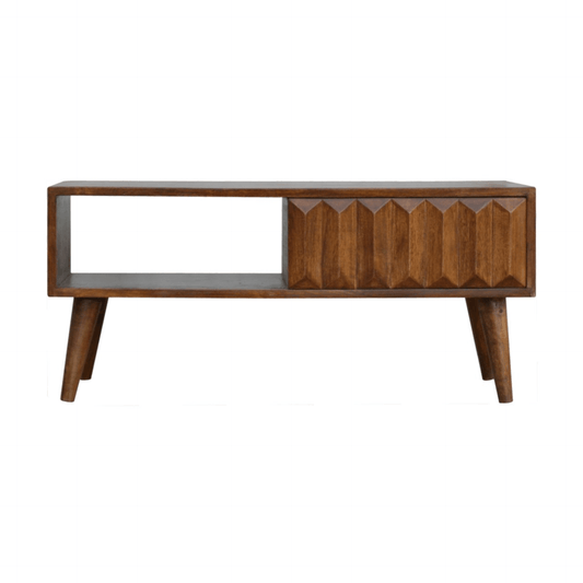 Solid Wood Chestnut Prism Sliding Door Storage Coffee Table 35" - Revel Sofa 