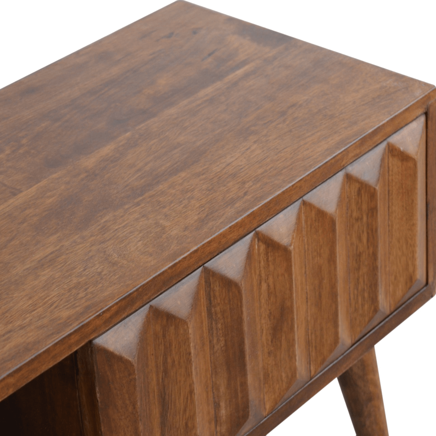 Solid Wood Chestnut Prism Sliding Door Storage Coffee Table 35" - Revel Sofa 