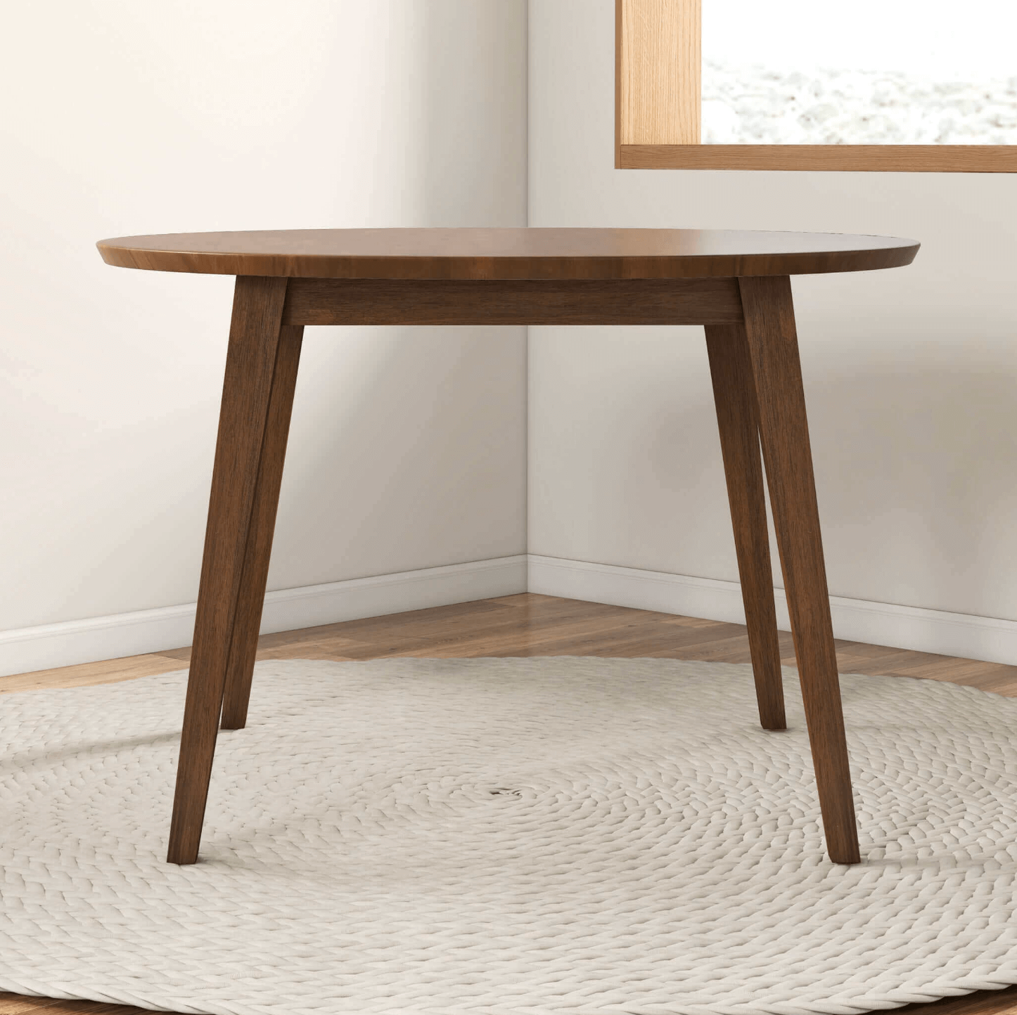 Lara MCM Round Solid Wood Dining Table 43" - Revel Sofa 