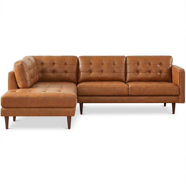 Lucco MCM Style Tufted Leather L-Shape Sectional Chaise Sofa