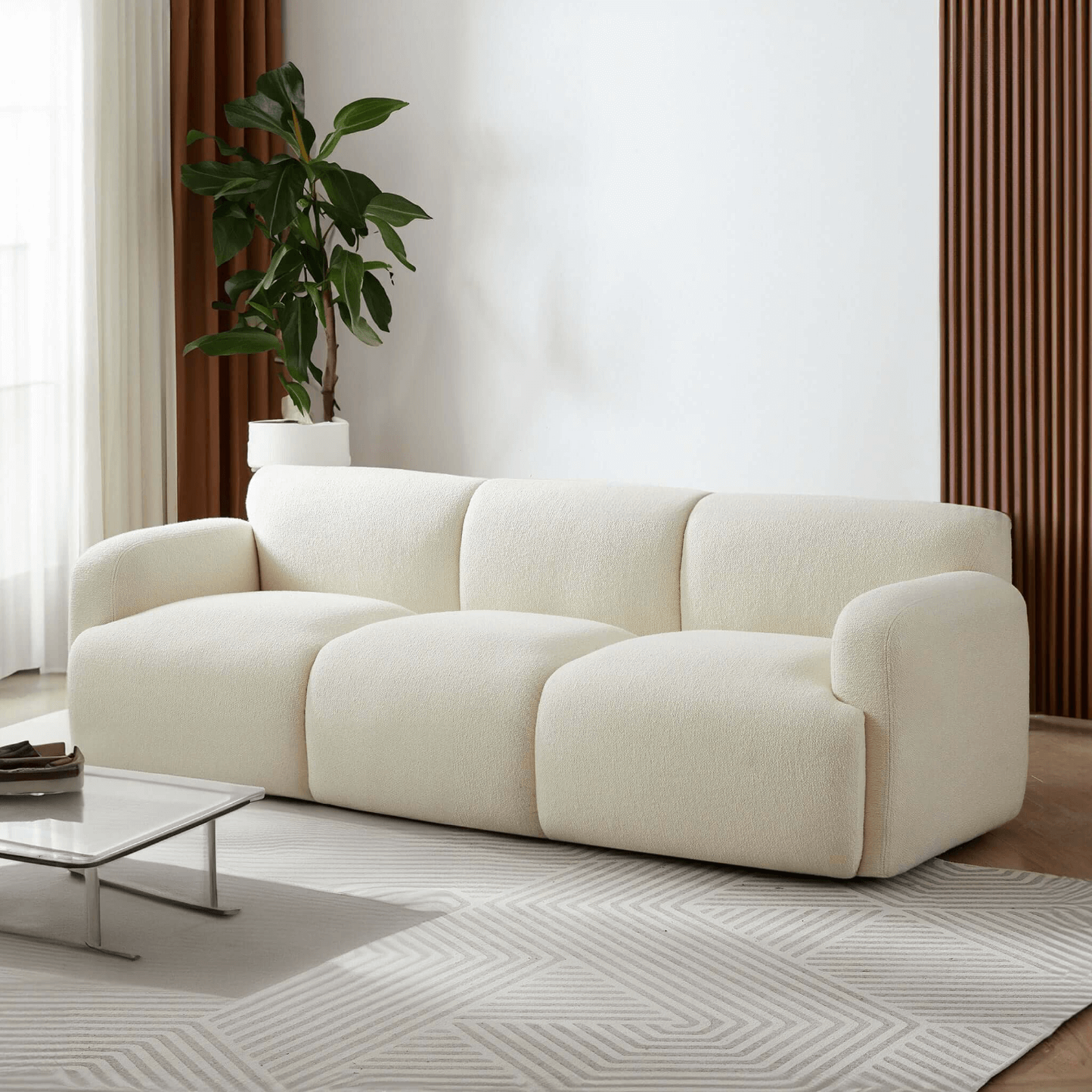 Simone Modern 3 Seater Sofa, Cream Boucle 90" - Revel Sofa 