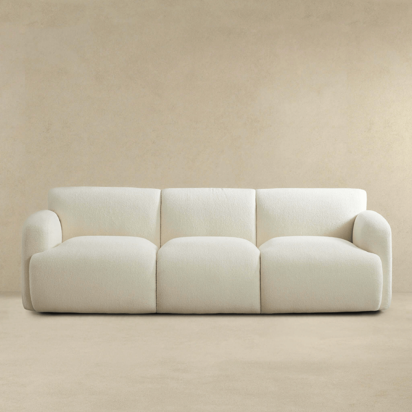 Simone Modern 3 Seater Sofa, Cream Boucle 90" - Revel Sofa 