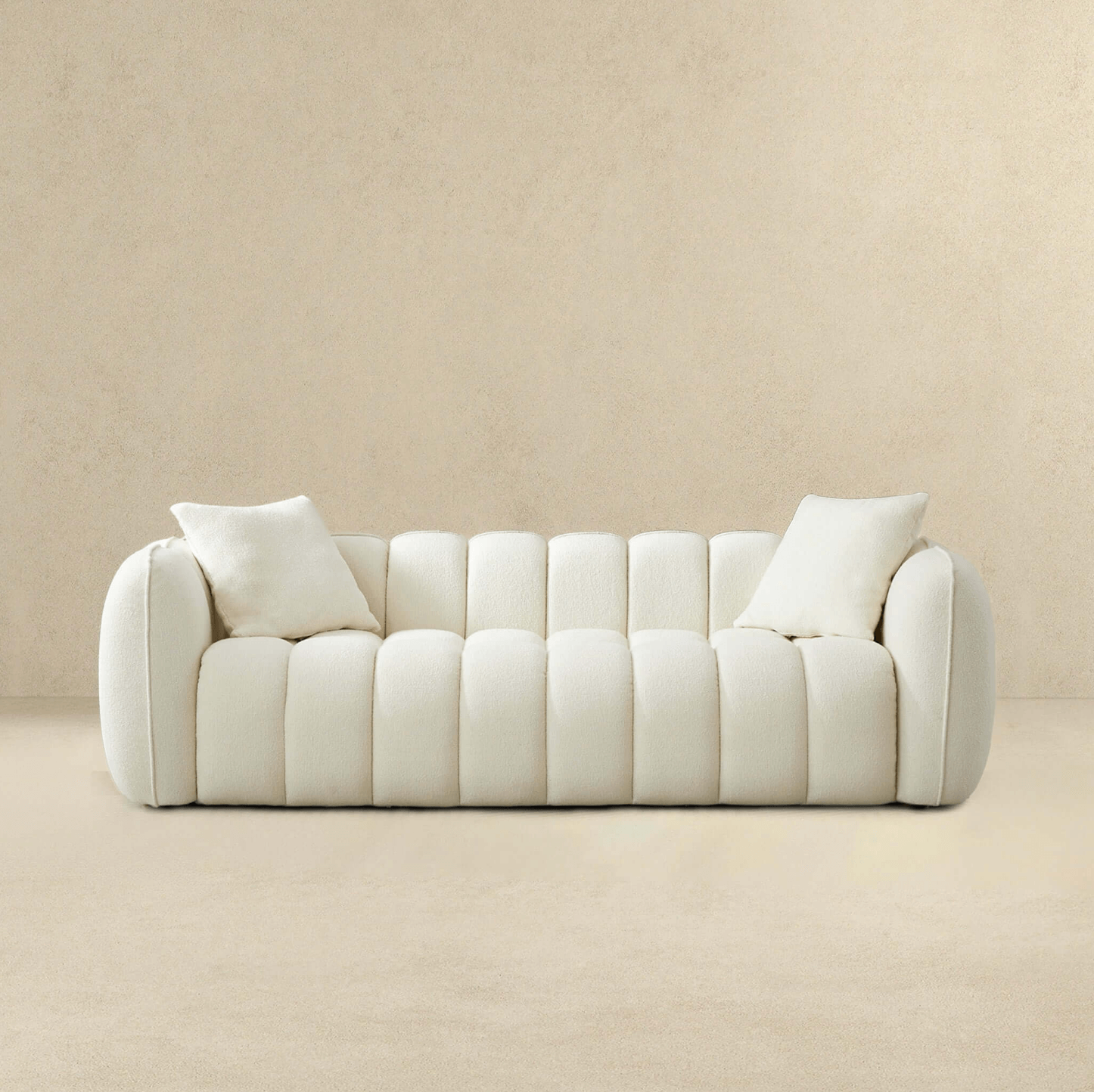 Marissa Channel Tufted Sofa, Cream Boucle 89" - Revel Sofa 