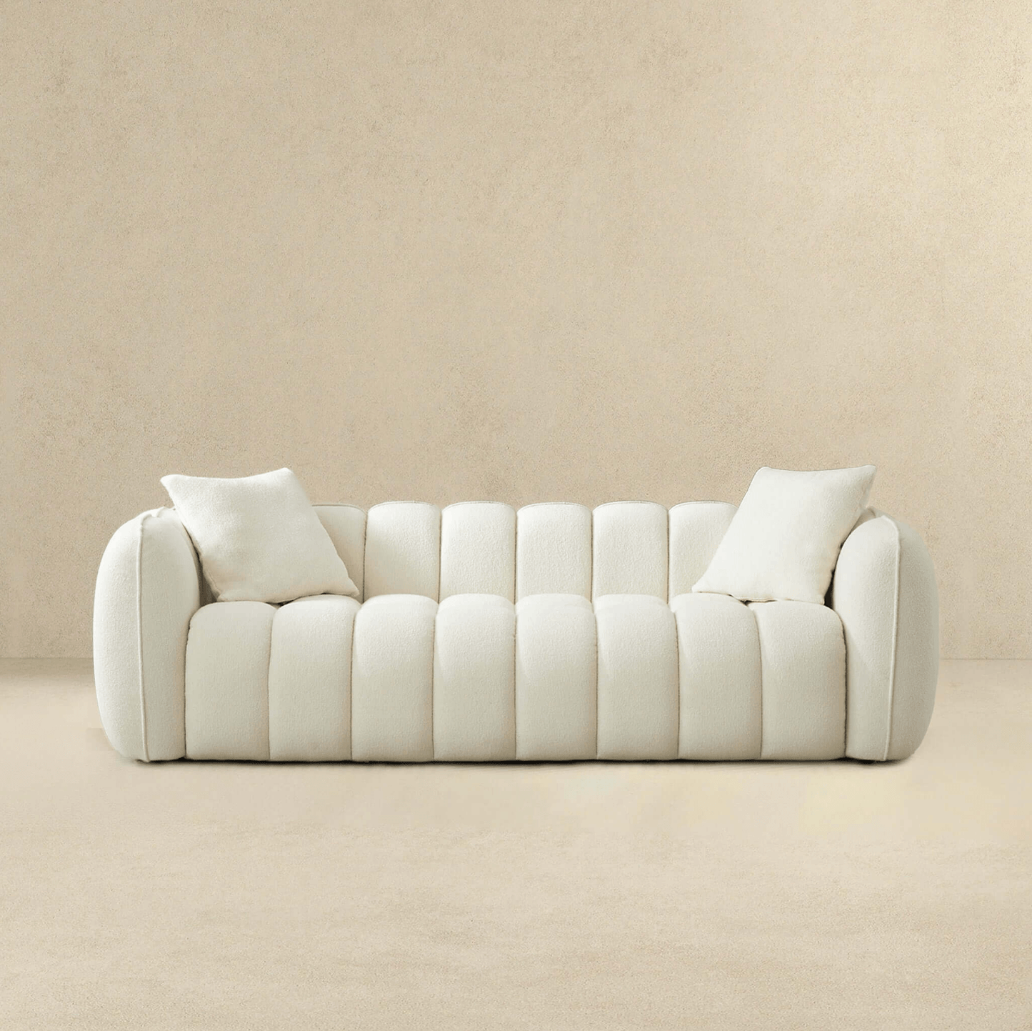 Marissa Channel Tufted Sofa, Cream Boucle 89" - Revel Sofa 