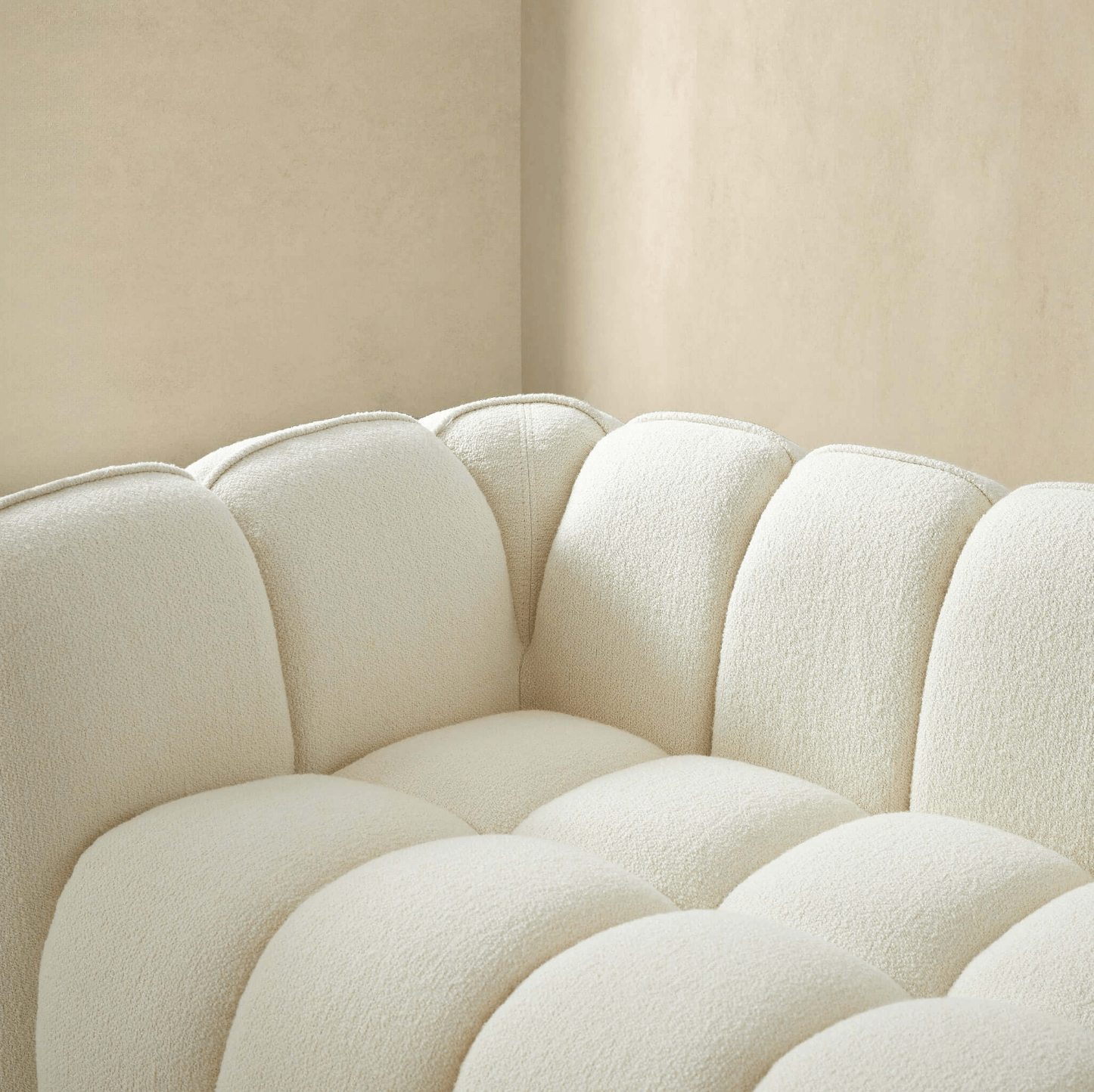 Marissa Channel Tufted Sofa, Cream Boucle 89" - Revel Sofa 