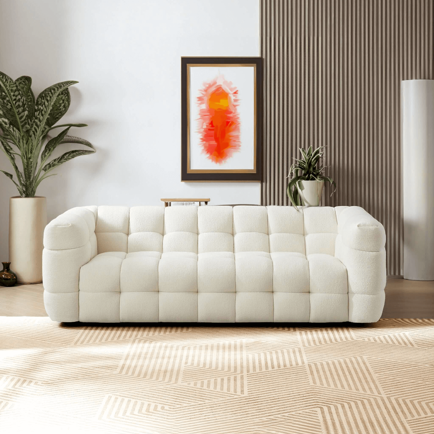 Morrison Tufted Boucle Sofa Couch, Cream 90" - Revel Sofa 