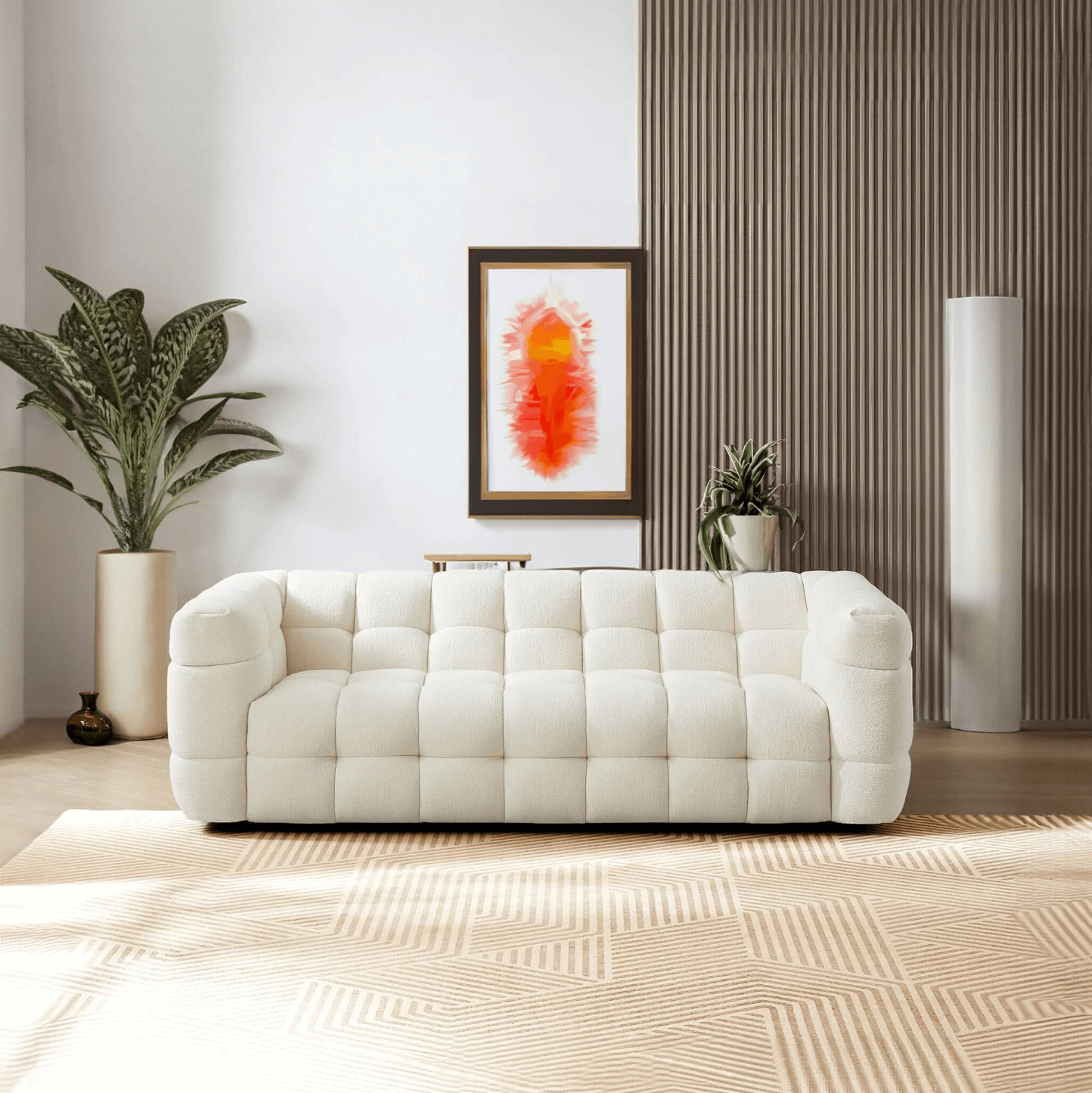 Morrison Tufted Boucle Sofa Couch, Cream 90" - Revel Sofa 