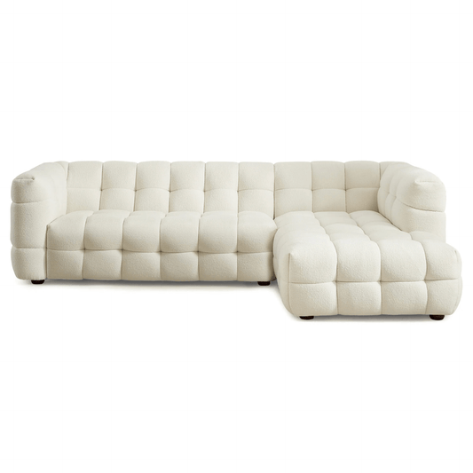 Morrison Tufted Boucle Right Facing Chaise Sectional Sofa, Cream 141" - Revel Sofa 
