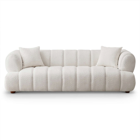 Jasmin Channel Tufted Sofa, Leather or Boucle 90”