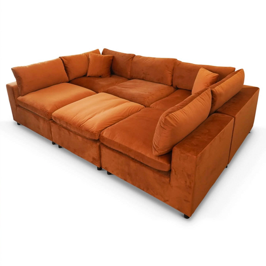 Laven Modern Modular Velvet 6pc Sectional Sofa