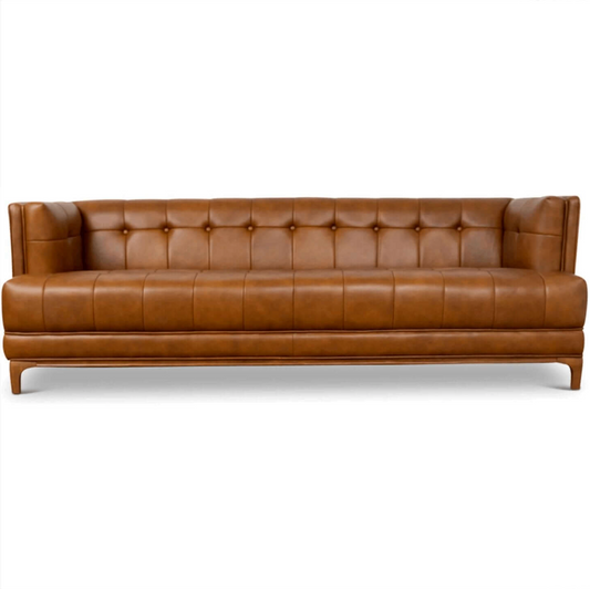 Mara MCM Style Tufted Genuine Leather Sofa Couch 90"