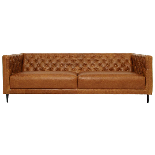 Vermont MCM Tufted Genuine Cognac Leather Sofa 90