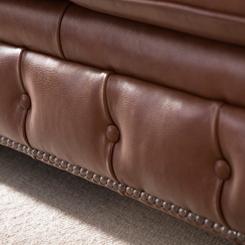 Classic Chesterfield Tufted Leather Nailhead Sofa 95" (5 Colors)