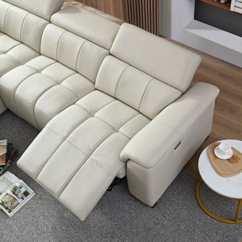 Modern Leather Chaise Sectional Sofa w/ Adjustable Foot & Headrest 113" (2 Colors)