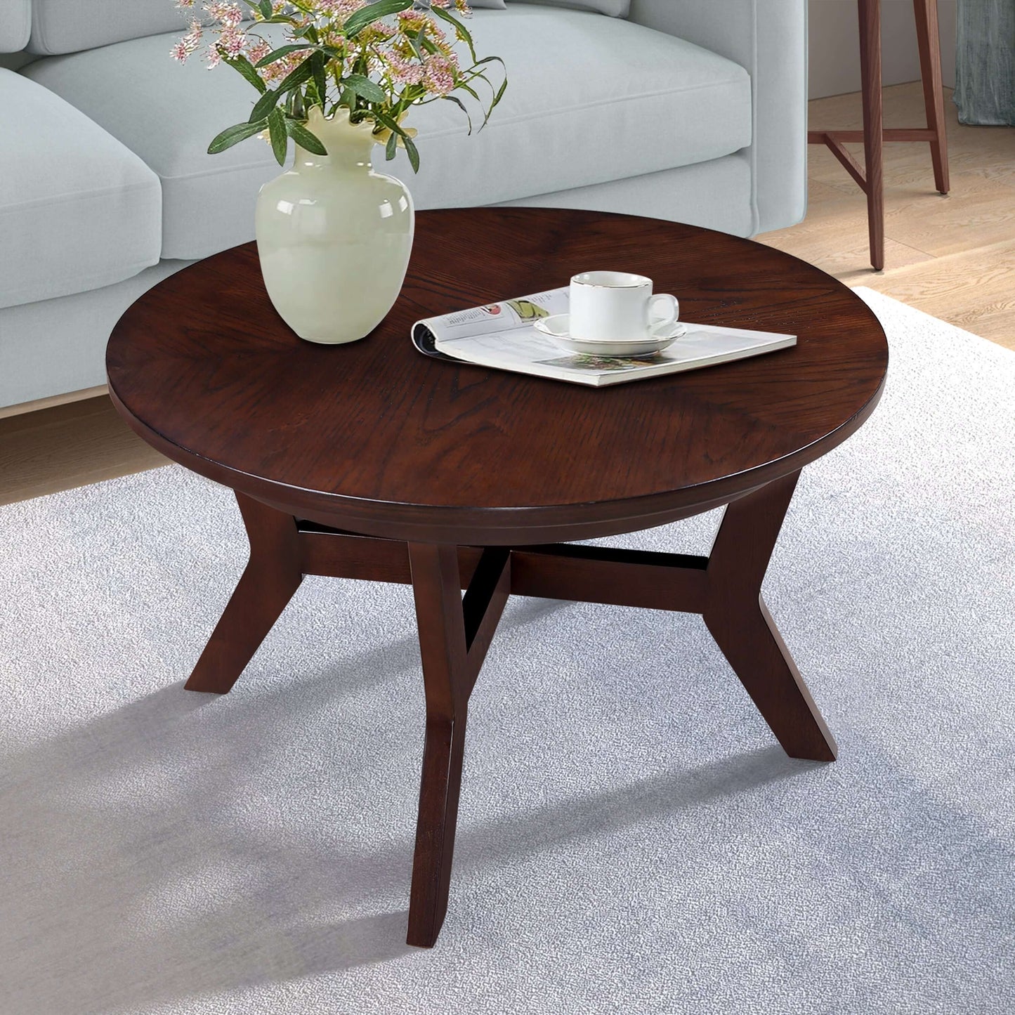 MCM Wood MDF Round Coffee Accent Table 32"