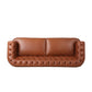 Chesterfield Tufted Rolled Armed Cognac Faux Leather Vinyl 2 Seat Sofa (95")