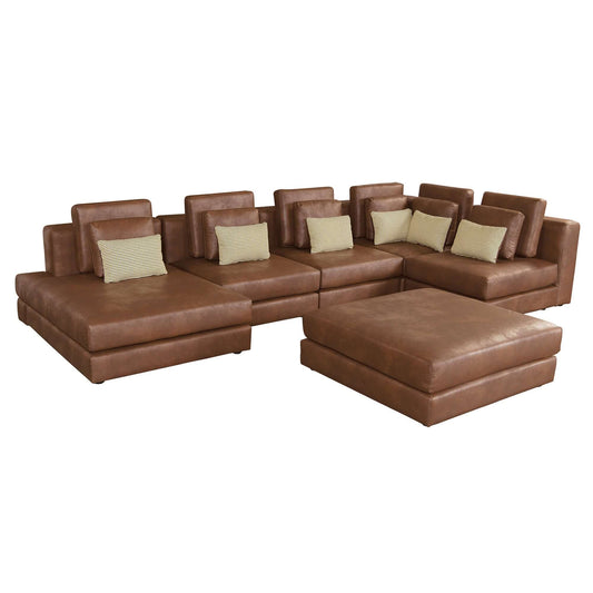 Contemporary Modular Corner Sectional Sofa with Movable Ottoman in Brown or Black (113")