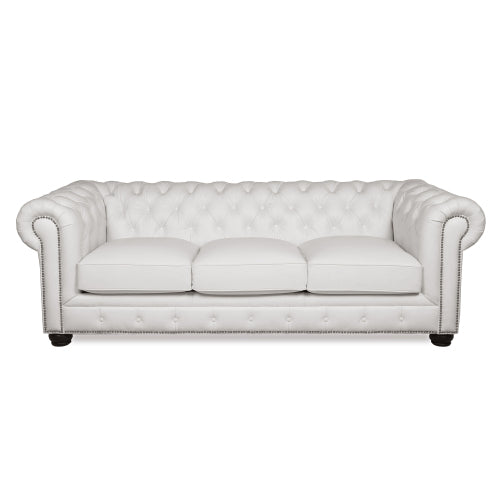 Classic Chesterfield Tufted Leather Nailhead Sofa 95" (5 Colors)