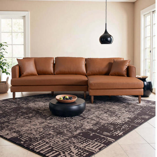 Blake L-Shaped Cognac Leather Sectional Sofa with RF Chaise, perfect for modern living spaces and comfort.