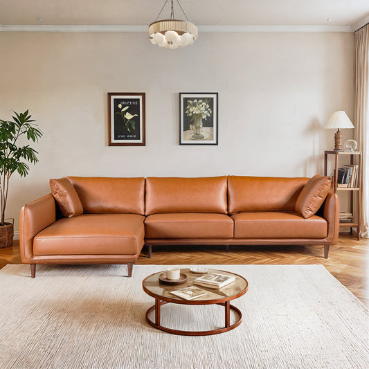 Cairo Cognac PU Leather Chaise Sofa Sectional 117"