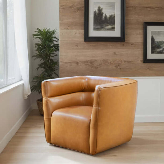 Callan Faux Tan Leather Swivel Chair