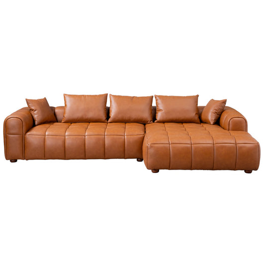 Clark Tufted PU Leather RF Chaise Sofa Sectional 120" in cognac color, offering modern style and comfort.