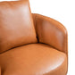 close-up of Dylan Cognac faux leather swivel chair showcasing its luxurious upholstery and curved design