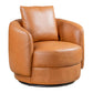 Dylan Cognac Faux Leather Swivel Chair with rounded design and cozy pillow, perfect for modern home decor.