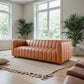 Elrosa Channel Tufted Cognac Faux Leather Sofa 88"