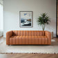 Elrosa Channel Tufted Cognac Faux Leather Sofa 88"