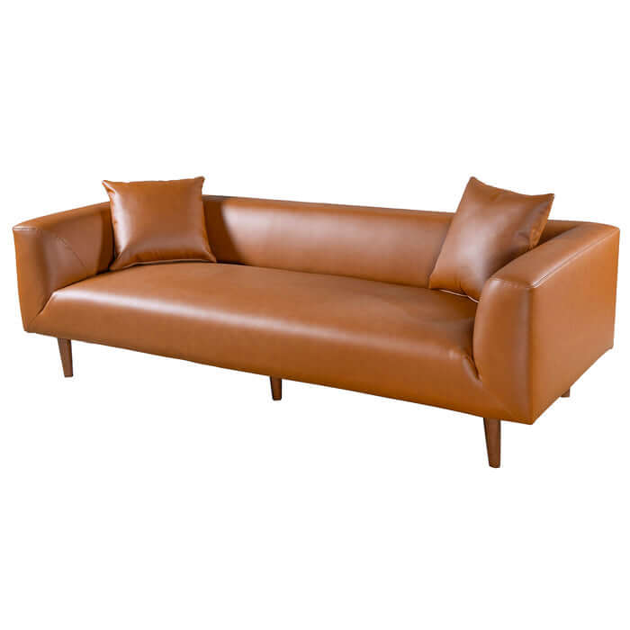 Elwood MCM Cognac Brown PU Leather Sofa 86"