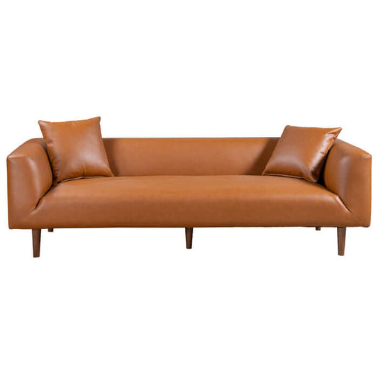 Elwood MCM Cognac Brown PU Leather Sofa 86"