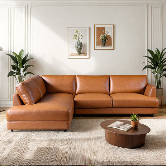 Glander Modern PU Leather Sectional Chaise Sofa 108"