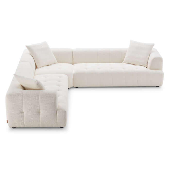 Kaynes L Shape Sectional Corner Sofa in Ivory Boucle 120"