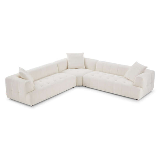 Kaynes L Shape Sectional Corner Sofa in Ivory Boucle 120"