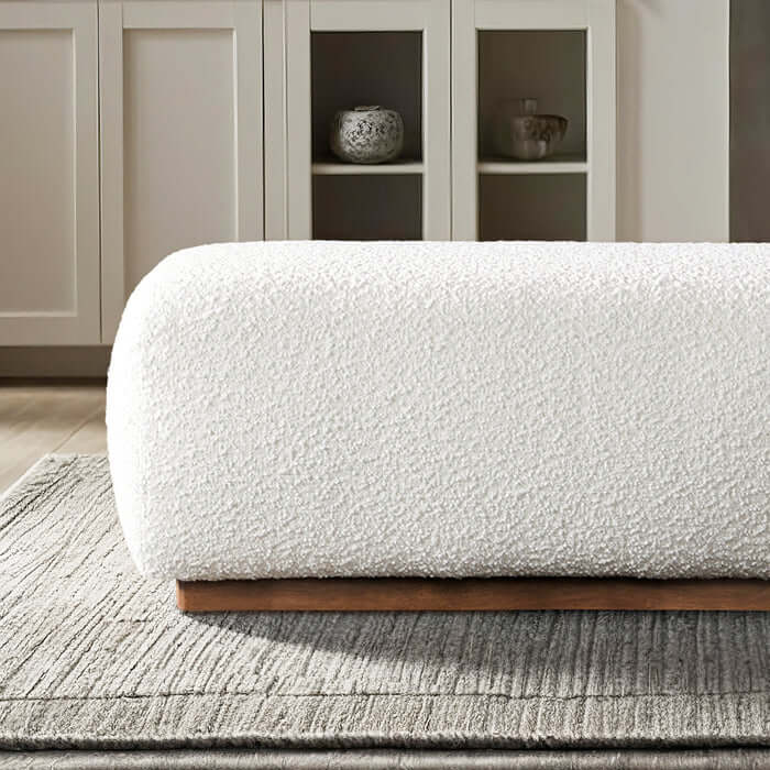 Kelvin Ivory Boucle Ottoman Bench 47"