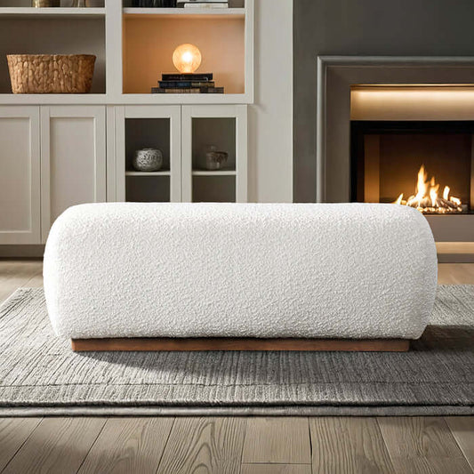 Kelvin Ivory Boucle Ottoman Bench 47"