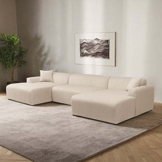 Mar Corduroy U-Shape Dual Chaise Sectional Sofa Cream 149"