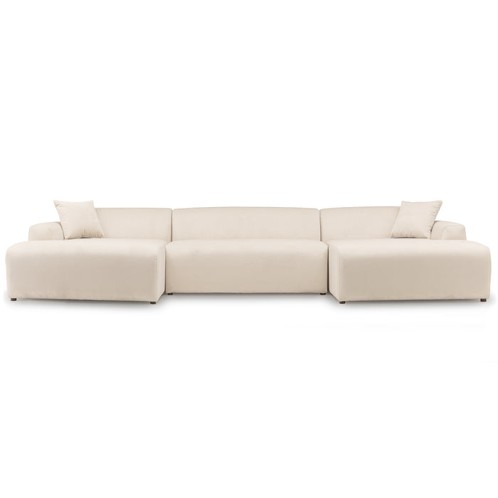 Mar Corduroy U-Shape Dual Chaise Sectional Sofa Cream 149"