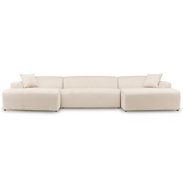 Mar Corduroy U-Shape Dual Chaise Sectional Sofa Cream 149