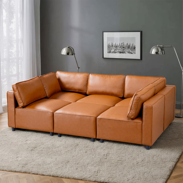 Reno Cognac PU Leather Modular Sofa Sectional