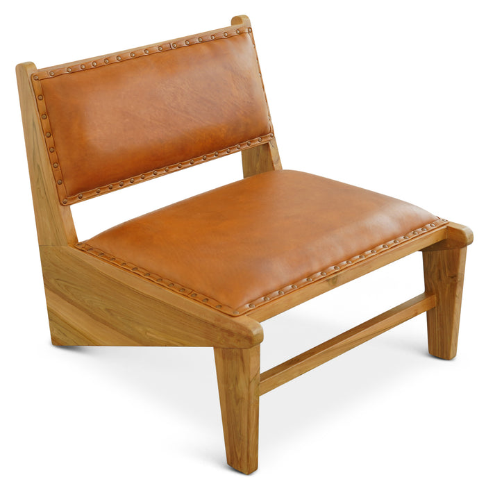 Talon Solid Wood Tan Leather Armless Lounge Chair